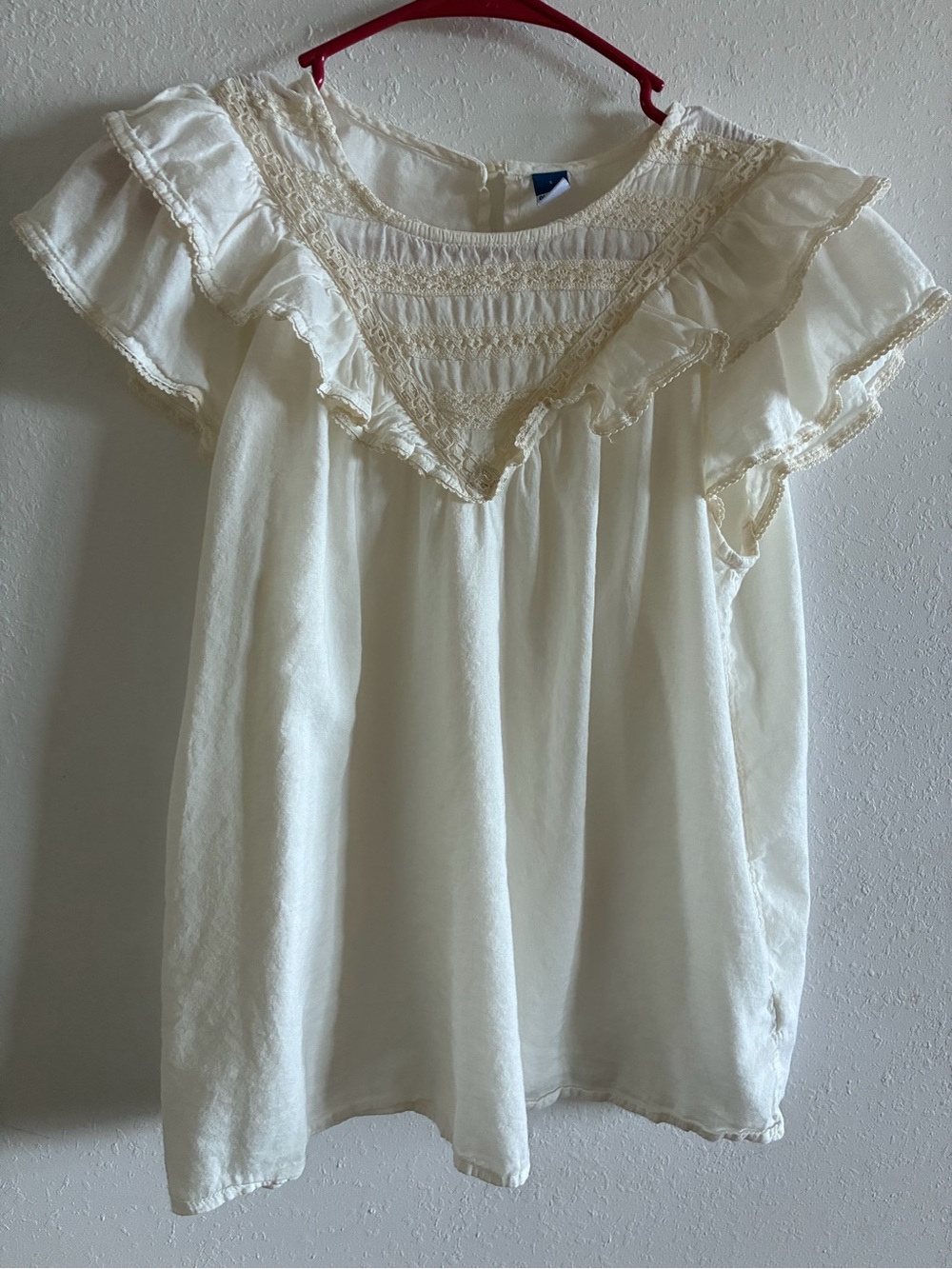Boho Cream Ruffle Lace Yoke Blouse